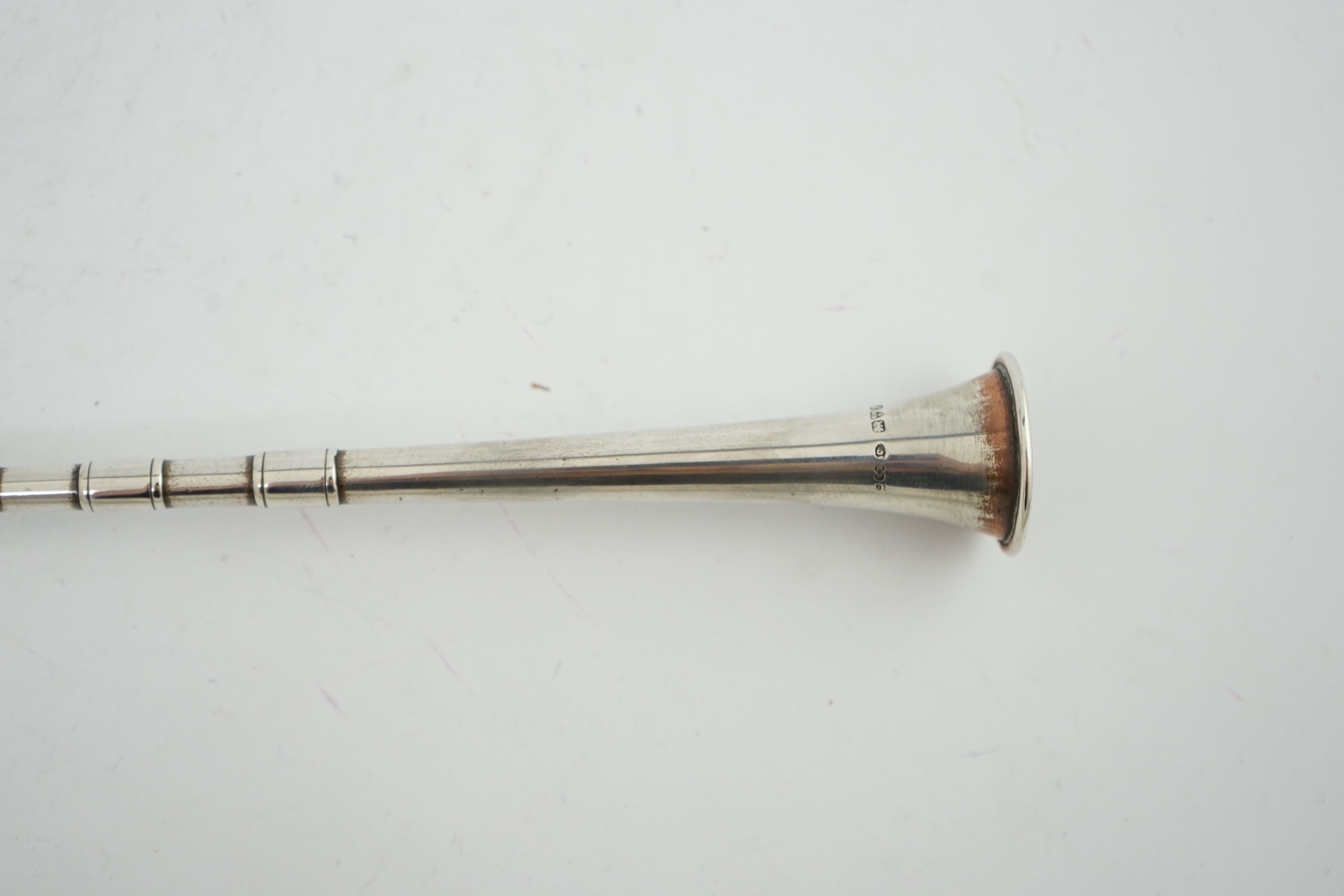 A cased George V silver hunting horn, by Samson Mordan & Co